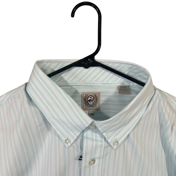 Cinch Men's XXL Button-Down Western Shirt Stripes White & Light Blue NWT - Picture 4 of 13